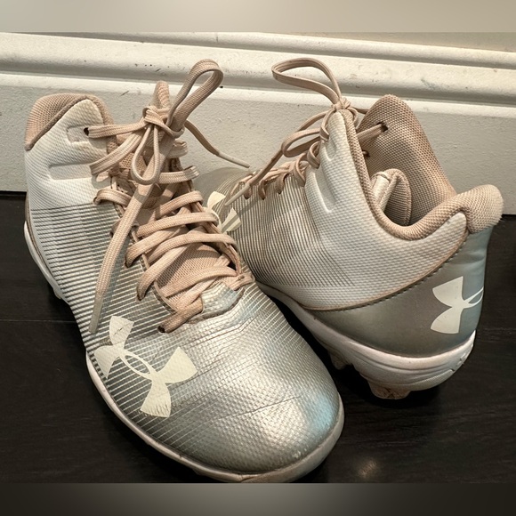 Under Armour Leadoff Mid RM Jr 'White Silver' Size 2.5Y Kids Baseball Cleats - Picture 2 of 10